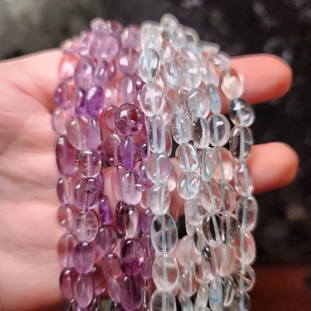Vtg Amethyst Aquamarine Gemstone Necklace Purple Blue 14 Multistrand 16" - Picture 6 of 9